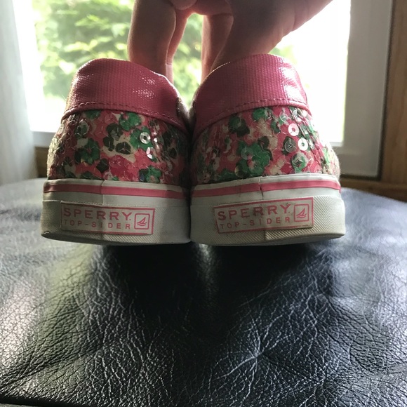 Size 9 pink and green floral Sperrys - Picture 3 of 4
